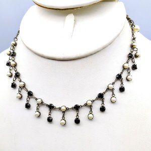 Vintage Gothic Choker Bib Necklace, Black Crystal and Seed Pearl with Elegant